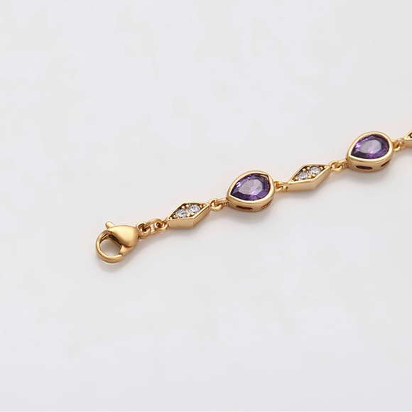 Amethyst Bracelet Drop 18k Gold Plated Luxury Jewelry - Picture 5 of 10